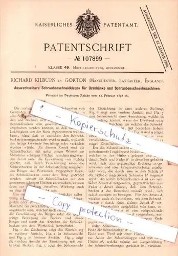 Original Patent  - Richard Kilburn in Gorton , Manchester , 1898 , Schraubenschneidkluppe !!!