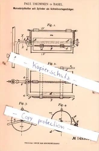 Original Patent  - Paul Thommen in Basel , 1903 , Manuskripthalter !!!