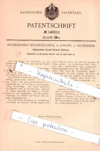 Original Patent  -  Hildesheimer Sparherdfabrik A. Senking in Hildesheim , 1903 , !!!