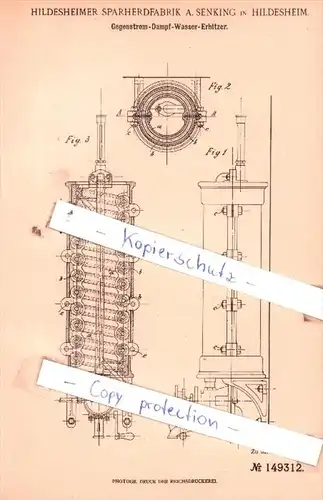 Original Patent  -  Hildesheimer Sparherdfabrik A. Senking in Hildesheim , 1903 , !!!