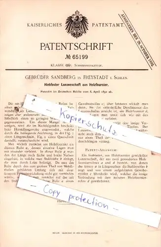 Original Patent  - Gebrüder Sandberg in Freystadt i. Schles. , 1892 , Schneidewerkzeuge !!!
