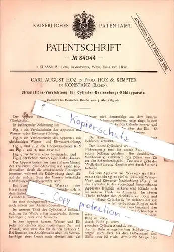 Original Patent  - Carl August Hoz in Firma Hoz & Kempter in Konstanz , Baden , 1885 , !!!
