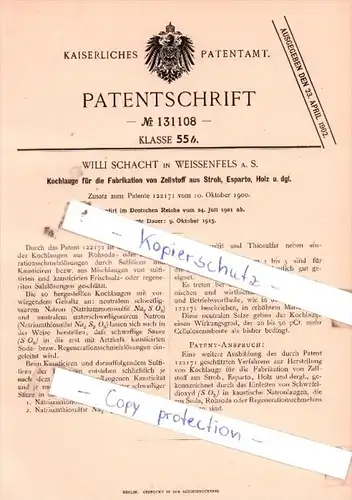 Original Patent  - Willi Schacht in Weissenfels a. S. , 1915 , Fabrikation von Zellstoff aus Stroh !!!