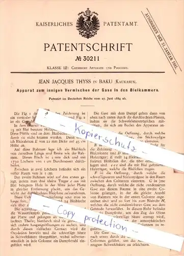 Original Patent  - Jean Jacques Thyss in Baku , Kaukasus , 1884 , Chemische Apparate !!!