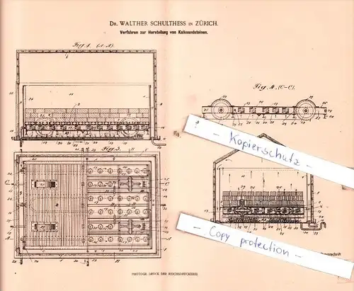 Original Patent  - Dr. Walther Schulthess in Zürich , 1899 , Herstellung von Kalksandsteinen !!!