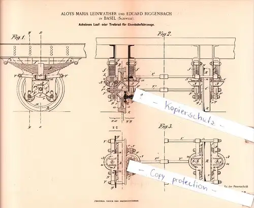 Original Patent  -  Aloys Maria Leinwather und Eduard Riggenbach in Basel , Schweiz , 1892 ,  !!!