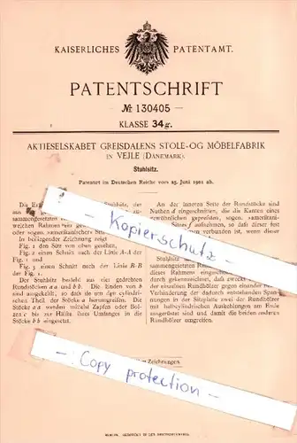 Original Patent  - Aktieselskabet Greisdalens Stole-OG Möbelfabrik in Vejle , Dänemark , 1901 , !!!