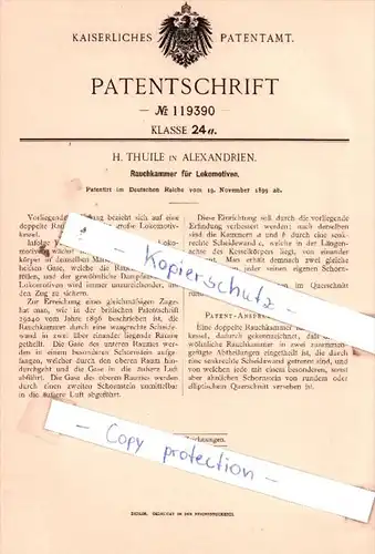 Original Patent  - H. Thuile in Alexandrien / Alexandria , 1899 ,  Rauchkammer für Lokomotiven !!!