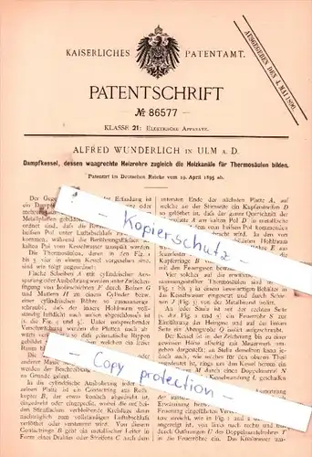 Original Patent  - Alfred Wunderlich in Ulm a. D. , 1895 , Elektrische Apparate !!!