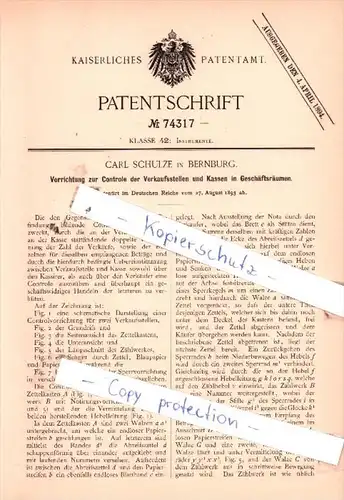 Original Patent  - Carl Schulze in Bernburg , 1893 , Instrumente !!!