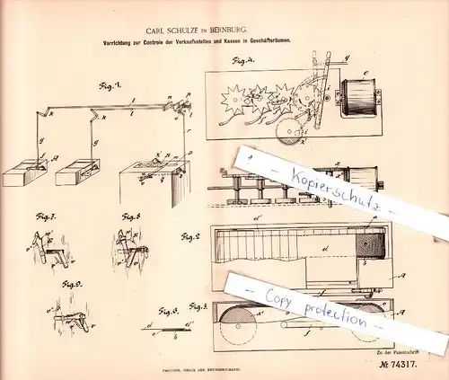 Original Patent  - Carl Schulze in Bernburg , 1893 , Instrumente !!!