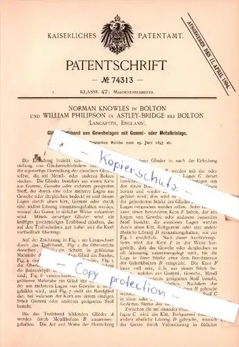 Original Patent  - Norman Knowles in Bolton und William Philipson in Astley-Bridge , 1893 , !!!