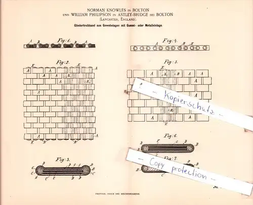 Original Patent  - Norman Knowles in Bolton und William Philipson in Astley-Bridge , 1893 , !!!