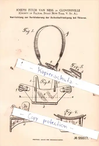 Original Patent  - Joseph Fitch Van Ness in Glovesville , 1890 , Landwirthschaftliche Geräthe !!!