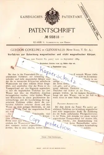 Original Patent  - Gurdon Conkling in Glennfalls , New-York , 1890 , Aufbereitung von Erzen !!!