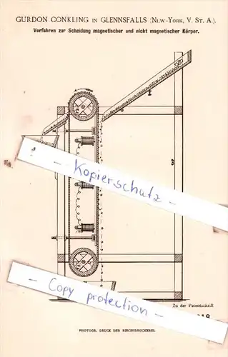 Original Patent  - Gurdon Conkling in Glennfalls , New-York , 1890 , Aufbereitung von Erzen !!!