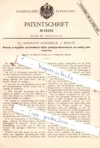 Original Patent  - Dr. Hermann Rohrbeck in Berlin , 1889 , Gesundheitspflege !!!