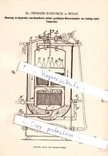 Original Patent  - Dr. Hermann Rohrbeck in Berlin , 1889 , Gesundheitspflege !!!