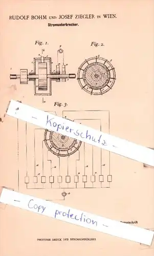 Original Patent  - Rudolf Bohm und Josef Ziegler in Wien , 1902 , Stromunterbrecher !!!