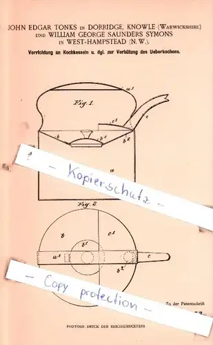 Original Patent  - J. E. Tonks in Dorridge, Knowle und W. G. S. Symons in West-Hampstead , 1902 ,  !!!