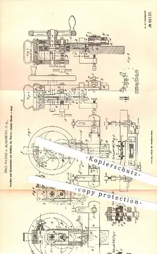original Patent - F. Battré , Altenburg , 1892 , Maschine zum Einschneiden von Schlitzen für Türen , Fenster - Bänder !!