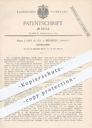 original Patent - J. Gley & Co.  Bernburg 1885 , Korsettverschluss , Korsett , Damenmode , Mode , Schneider , Bekleidung