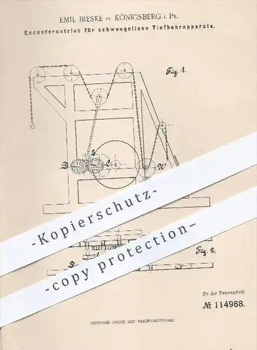 original Patent - Emil Bieske , Königsberg , 1899 , Excenterantrieb für schwengellose Tiefbohrer , Bohrer , Bohrmaschine