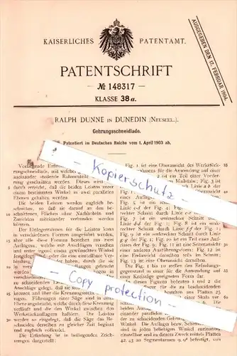 Original Patent  -  Ralph Dunne in Dunedin , Neuseel. , 1903 , Gehrungsschneidlade !!!