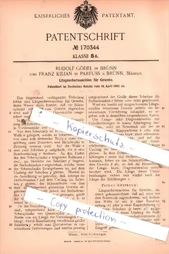 Original Patent  - Rudolf Gödel in Brünn und Franz Kilian in Parfuss b. Brünn , 1905 , !!!