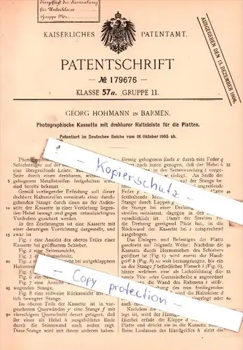 Original Patent  - Georg Hohmann in Barmen , 1905 , Photographische Kassette !!!