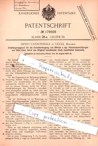 Original Patent  - H. Carbonnelle in Uccle, Belgien , 1905 ,  Fernübertragung von Bildern !!!