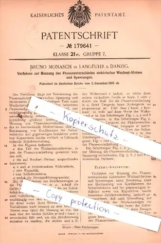 Original Patent  - B. Monasch in Langfuhr b. Danzig , 1905 , elektrische Wechsel-Ströme und Spannungen !!!