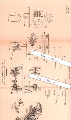 Original Patent  - John Thompson in Bucyrus , Grafsch. Crawford , 1895 , Ziegelabschneider !!!