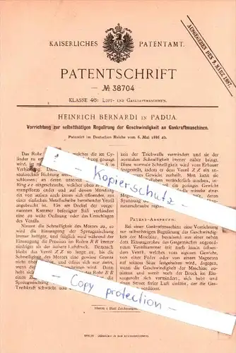 Original Patent  - Heinrich Bernhardi in Padua , 1886 , Luft- und Gaskraftmaschinen !!!