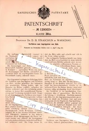 Original Patent  - Professor Dr. D. H. Strauschun in Warschau , 1899 , Imprägniren von Holz !!!
