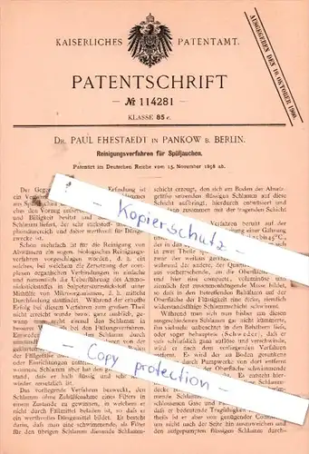 Original Patent  - Dr. Paul Ehestaedt in Pankow b. Berlin , 1898 , Spüljauchen !!!