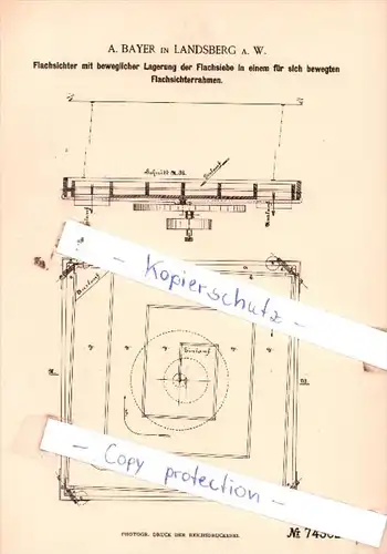 Original Patent  - A. Bayer in Landsberg a. W. , 1893 , Lagerung der Flachsiebe !!!