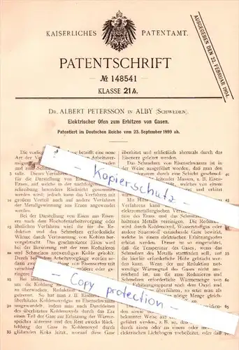 Original Patent  - Dr. Albert Petersson in Alby , Schweden , 1899 , Elektrischer Ofen !!!