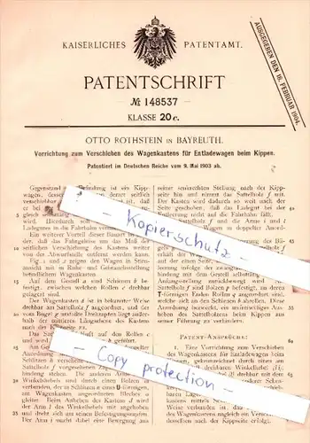Original Patent  - Otto Rothstein in Bayreuth , 1903 , Entladewagen beim Kippen !!!