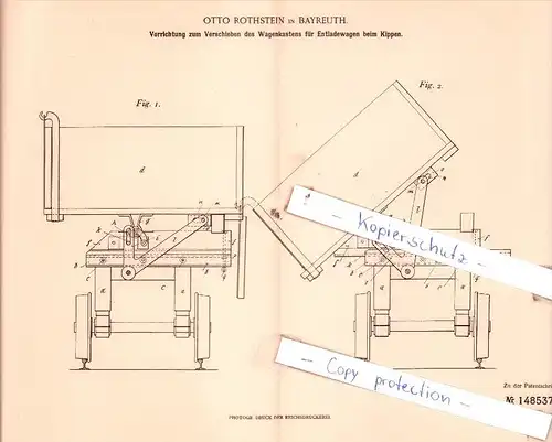 Original Patent  - Otto Rothstein in Bayreuth , 1903 , Entladewagen beim Kippen !!!