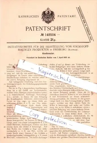 Original Patent  - Initiativkomitee für dieHerstellung von Stickstoffhaltigen Produkten in Feiburg !!!