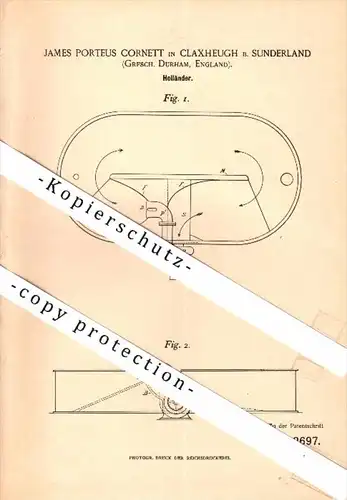 Original Patent - J.P. Cornett in Claxheugh / South Hylton b. Sunderland , 1894 , Bleaching of fabric and paper , Durham