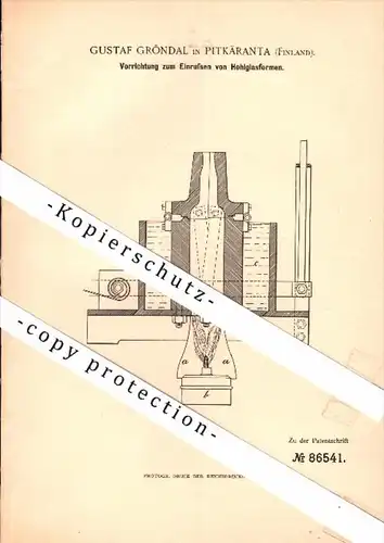 Original Patent - Gustaf Gröndal in Pitkäranta / Pitkjaranta , 1895 , Hohlglas , Glas , Russland , Finnland !!