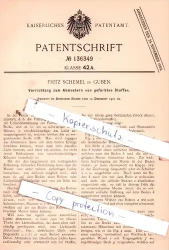 Original Patent  - Fritz Schemel in Guben , 1901 , Abmustern von gefärbten Stoffen !!!