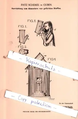 Original Patent  - Fritz Schemel in Guben , 1901 , Abmustern von gefärbten Stoffen !!!