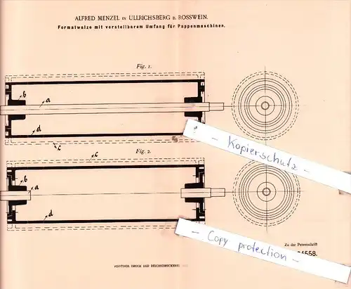 Original Patent  - Alfred Menzel in Ullrichsberg b. Rosswein , 1901 , Pappenmaschinen !!!