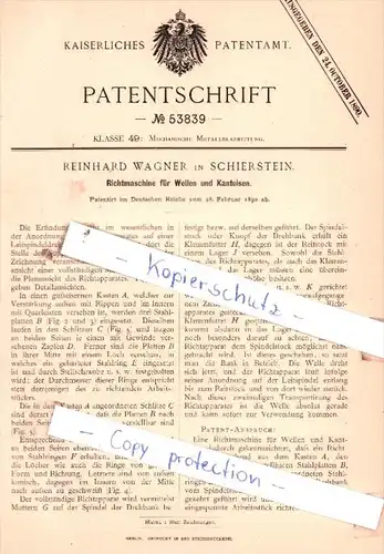 Original Patent  - R. Wagner in Schierstein , 1890 , Richtmaschine für Wellen und Kanteisen !!!