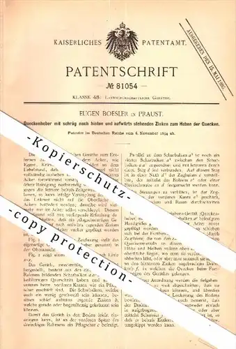 Original Patent - Eugen Boesler in Praust / Pruszcz Gdanski , 1894 , Queckenheber , Landwirtschaft , Agrar !!!