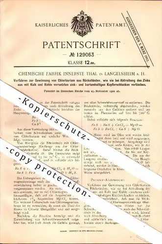 Original Patent - Chemische Fabrik Innerste Thal in Langelsheim a. Harz , 1900 , Gewinnung von Chlorbarium , Labor !!!