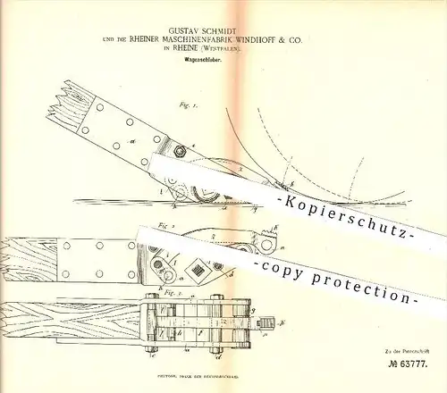 original Patent - G. Schmidt / Rheiner Maschinenfabrik Windhoff & Co. , Rheine , 1891 , Wagenschieber , Eisenbahn , Bahn